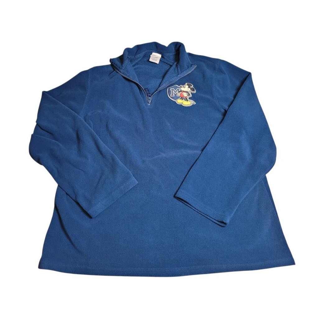 Vintage Disney Mickey Mouse Blue Fleece 1/4 Zip Pullover Sweatshirt Medium Y2K